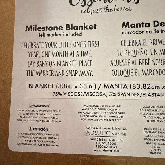 NIB baby essentials milestone blanket bear nursery moon stars keepsake photo uni - Picture 4 of 4